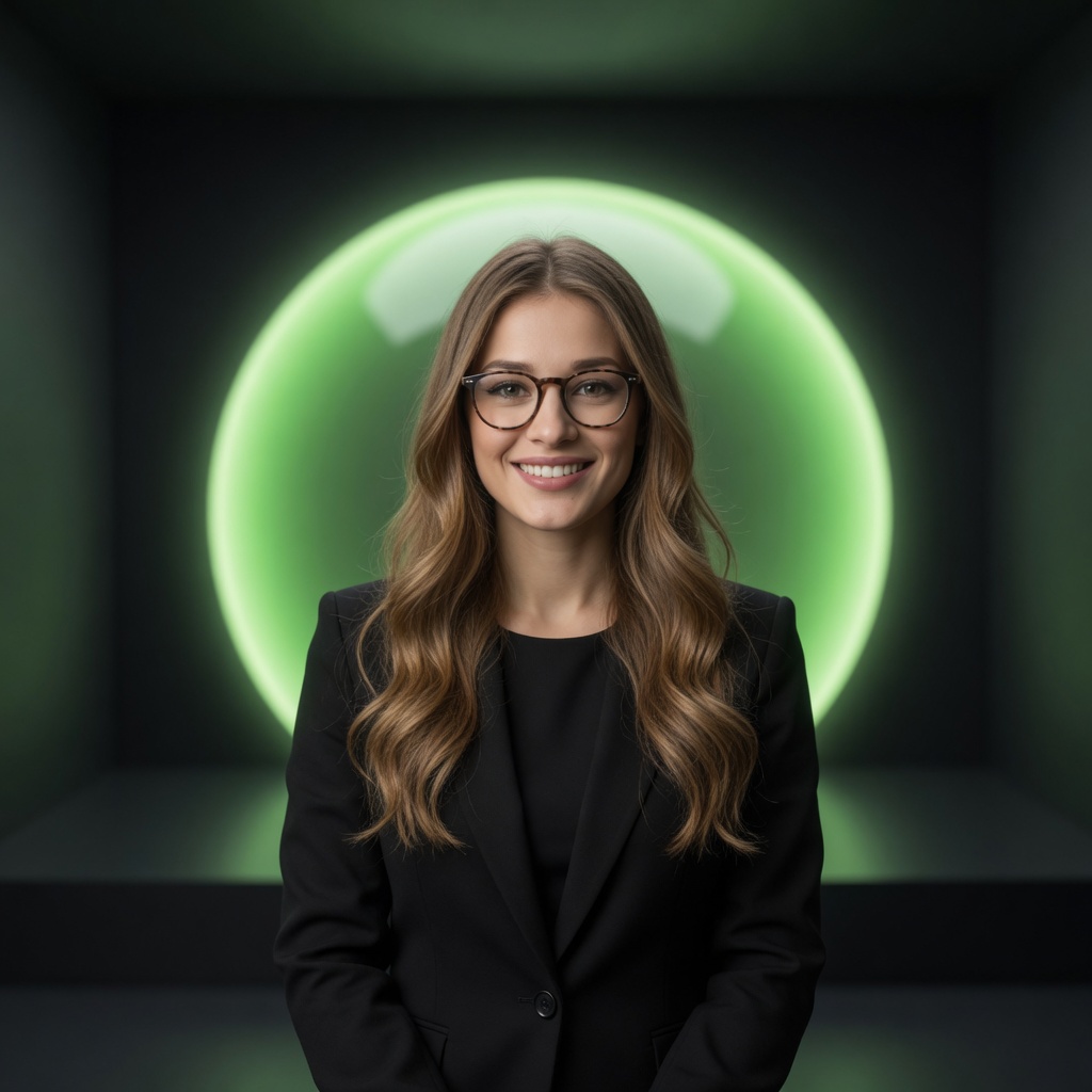 Daniela, con una sonrisa y una órbita de luz verde